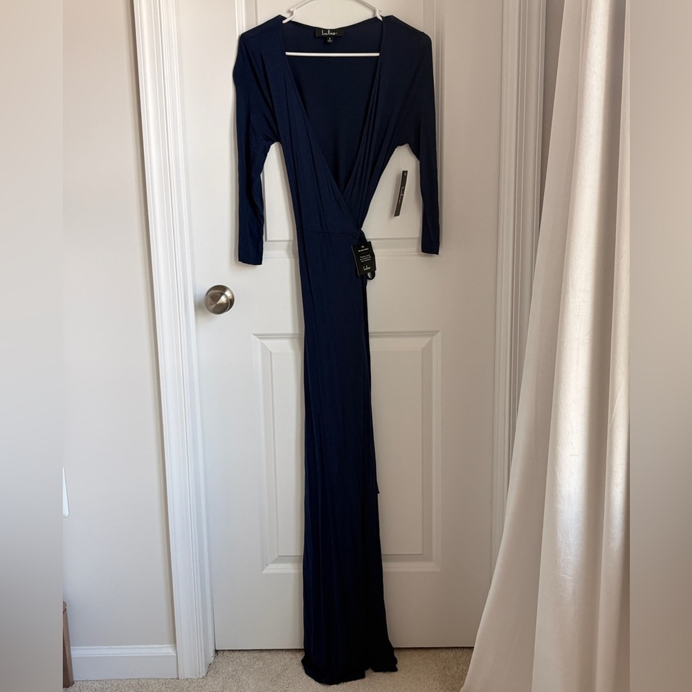 Lulu's Navy Blue Maxi Wrap Dress